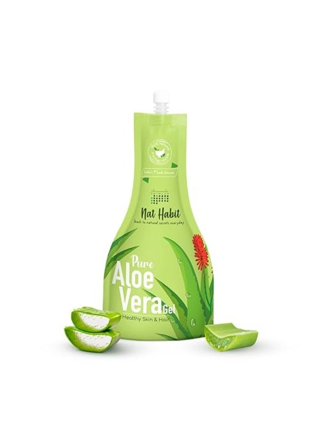 Nat Habit Pure Aloe Vera Face Gel For Healthy Skin & Hair, Natural Oil Free Moisturizer & Anti-Dandruff - 80 gm - Image 1